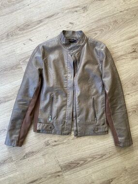 Maurices light Brown Faux Leather Jacket with Knit Panels